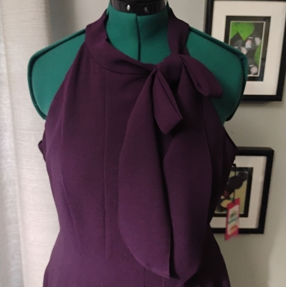 Vince Camuto Women's Bow-Neck Fit & Flare Dress Purple Sz 16 NWT - Picture 3 of 10